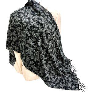 Vintage  MOONBAT Scarf 66"x23" 66"x23" . black gray silver metalic, Fringed,(72